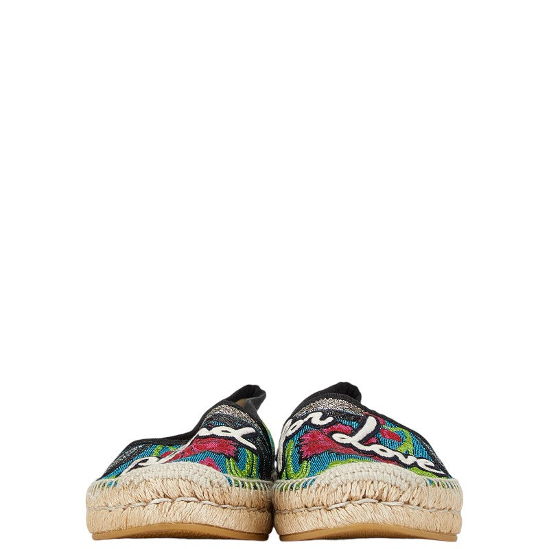 Gucci Floral Embroidered Canvas Slip-On Espadrilles in Very Good Condition