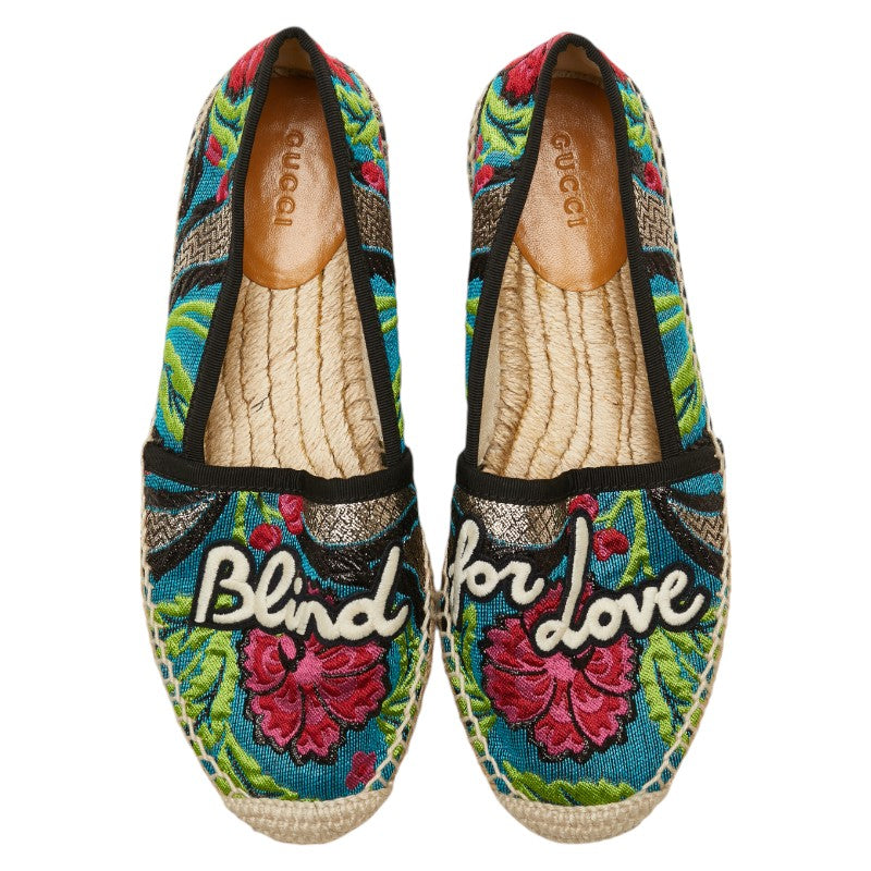 Gucci Floral Embroidered Canvas Slip-On Espadrilles in Very Good Condition