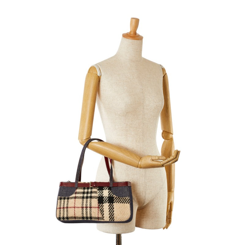 Burberry Nova Check Tweed Denim Enamel Handbag in Very Good Condition