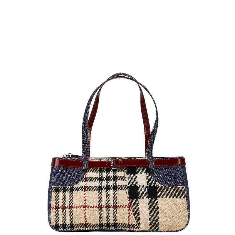 Burberry Nova Check Tweed Denim Enamel Handbag in Very Good Condition