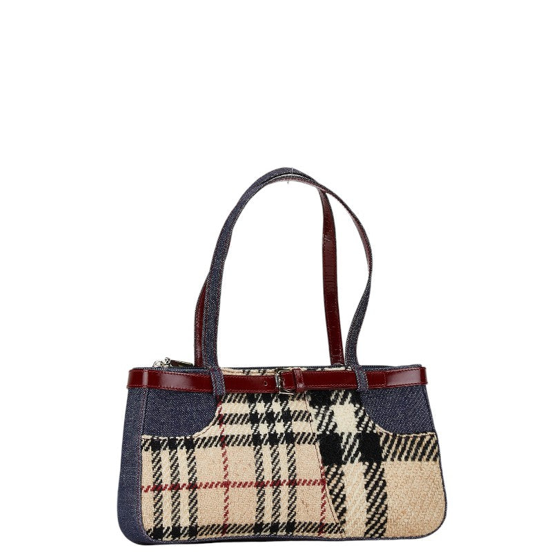 Burberry Nova Check Tweed Denim Enamel Handbag in Very Good Condition