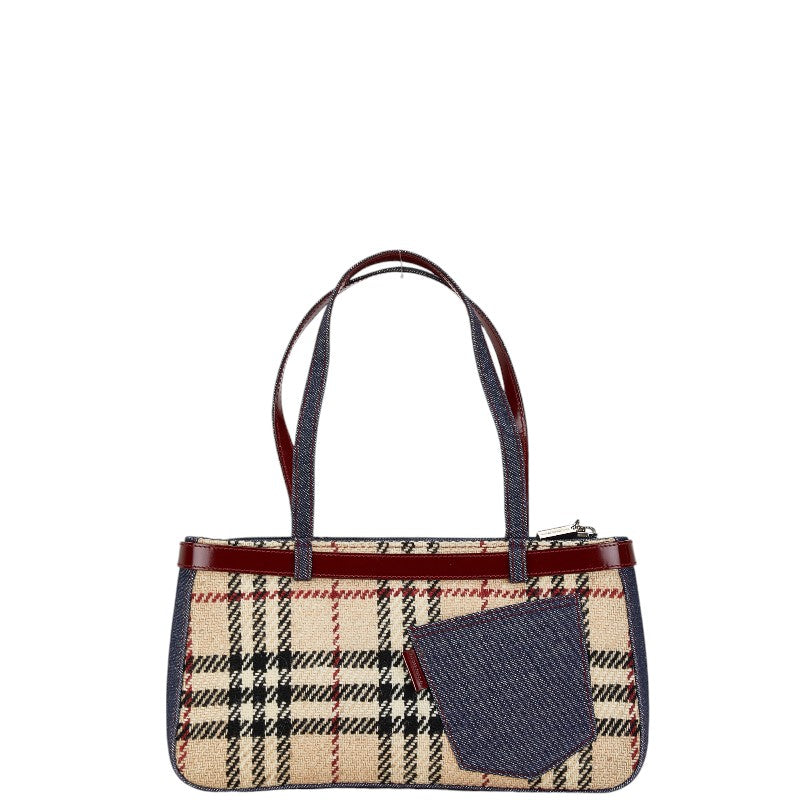 Burberry Nova Check Tweed Denim Enamel Handbag in Very Good Condition