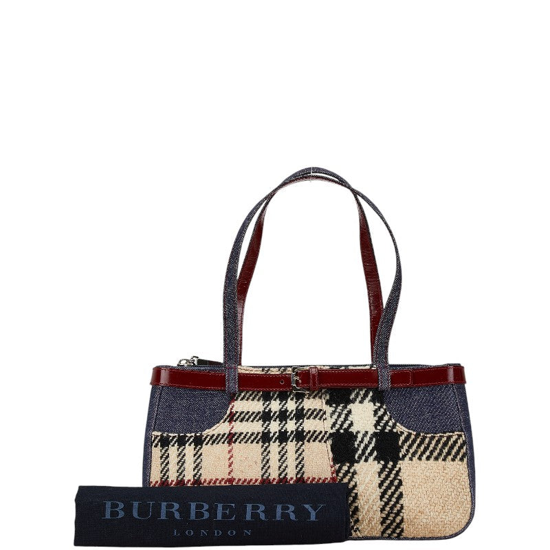 Burberry Nova Check Tweed Denim Enamel Handbag in Very Good Condition