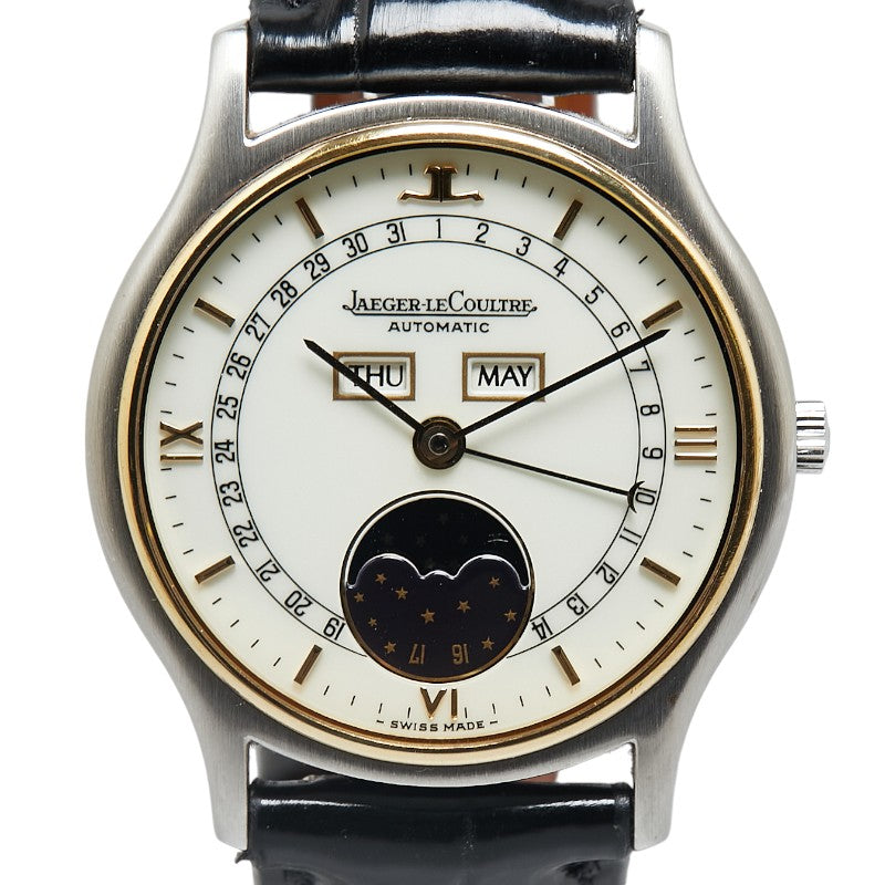 Jaeger-LeCoultre Triple Calendar Moonphase Watch 145.119.5 Stainless Steel Leather Automatic in Very Good Condition