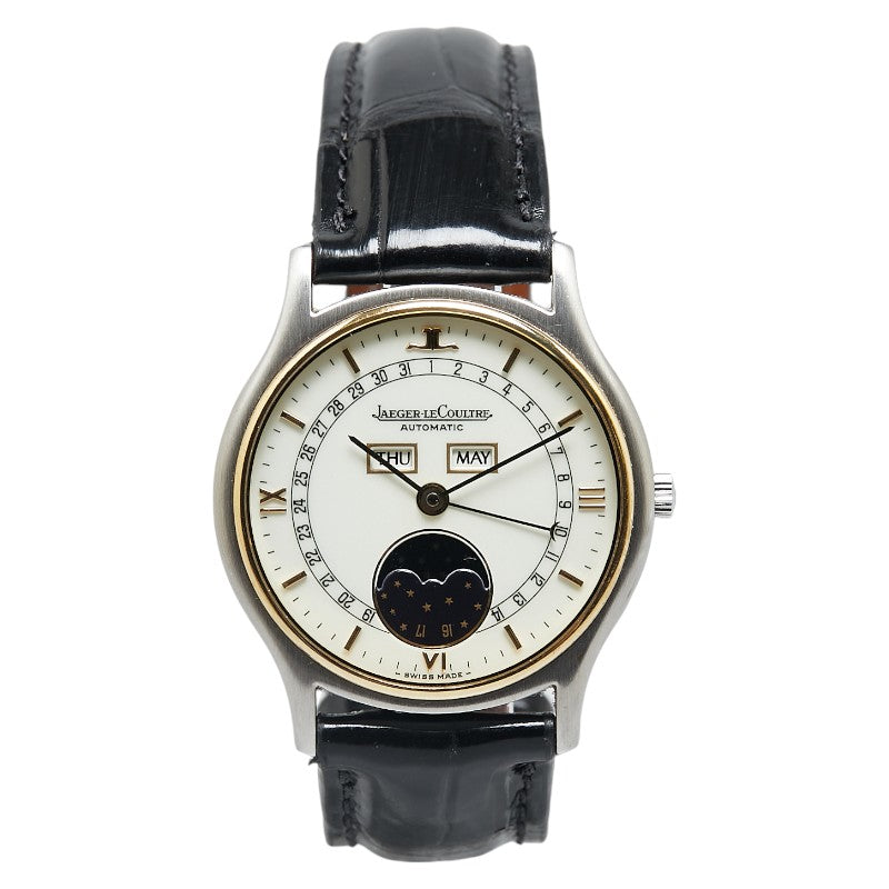 Jaeger-LeCoultre Triple Calendar Moonphase Watch 145.119.5 Stainless Steel Leather Automatic in Very Good Condition