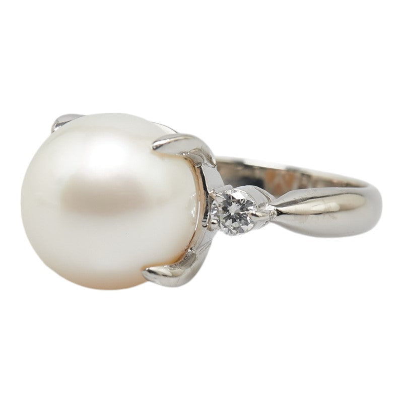 Pt900 Platinum White Pearl 12.8mm Diamond 0.31ct Ring in Great Condition