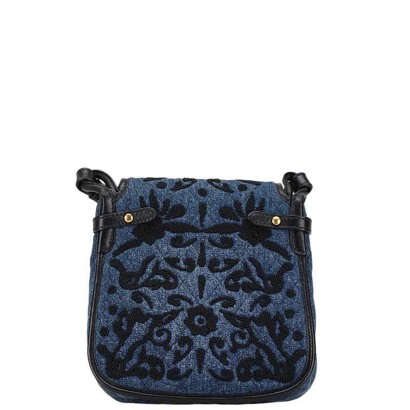 Prada Embroidered Denim Flower Shoulder Bag 1BH059 in Very Good Condition