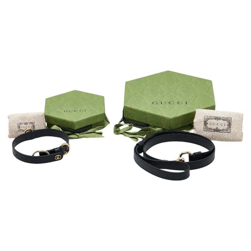 Gucci Leather Interlocking G Pet Lead Collar Set