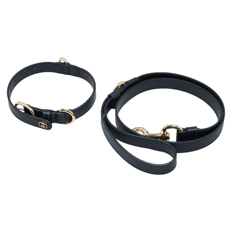 Gucci Leather Interlocking G Pet Lead Collar Set