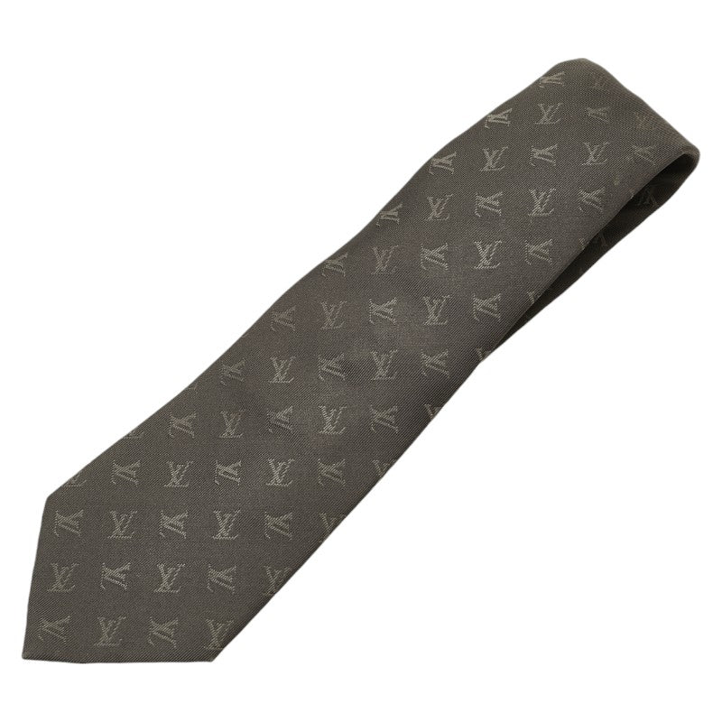 Louis Vuitton Silk Logo Tie Black Gray in Very Good Condition