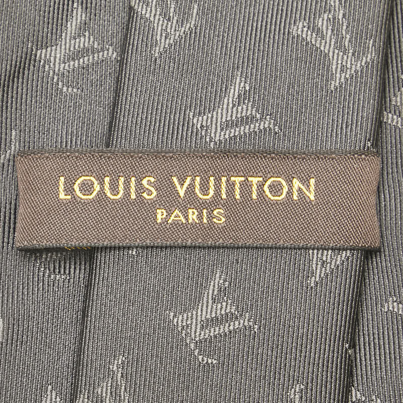 Louis Vuitton Silk Logo Tie Black Gray in Very Good Condition