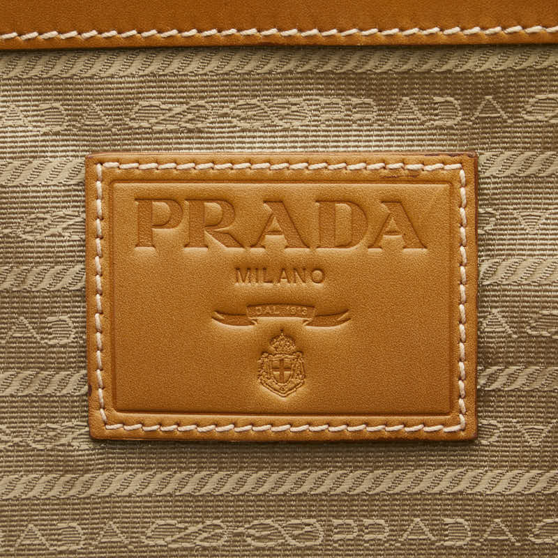 Prada Canvas Leather Logo Jacquard Boston Travel Bag V410/A in Very Good Condition