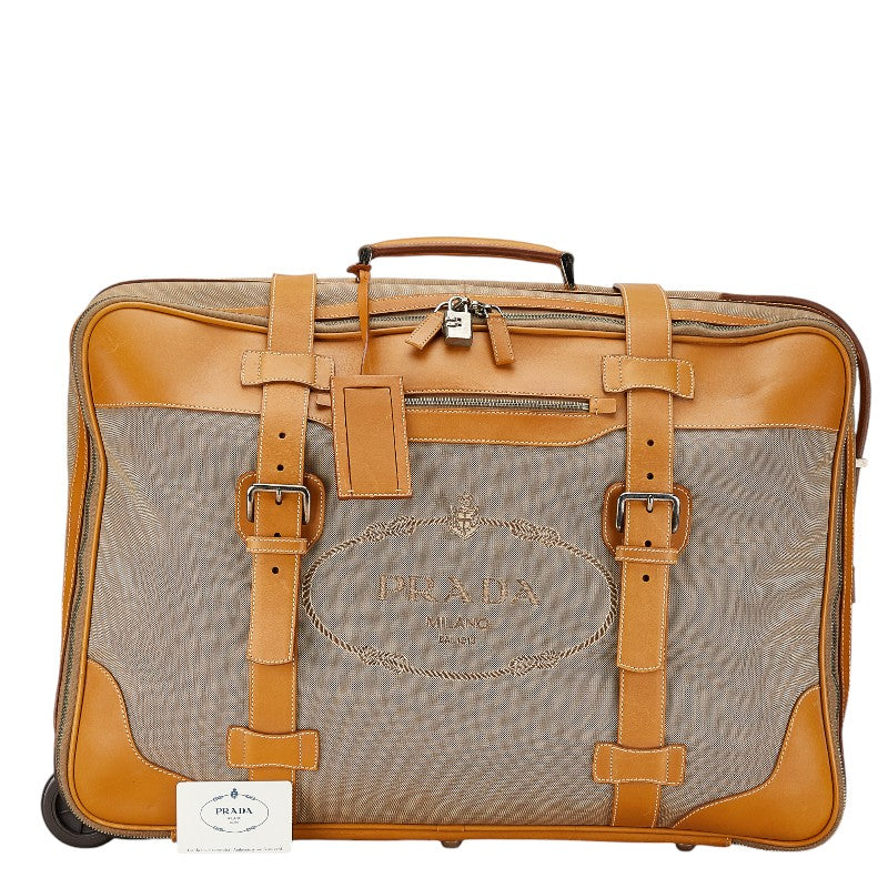 Prada Logo Jacquard Boston Travel Bag Beige