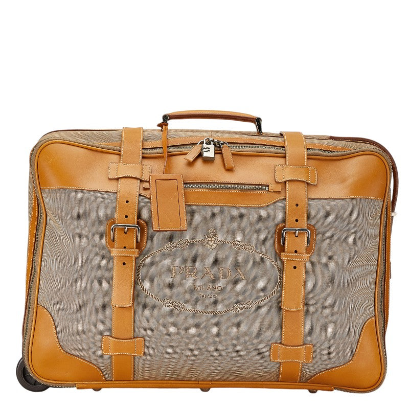 Prada Logo Jacquard Boston Travel Bag Beige