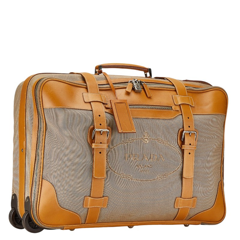 Prada Logo Jacquard Boston Travel Bag Beige