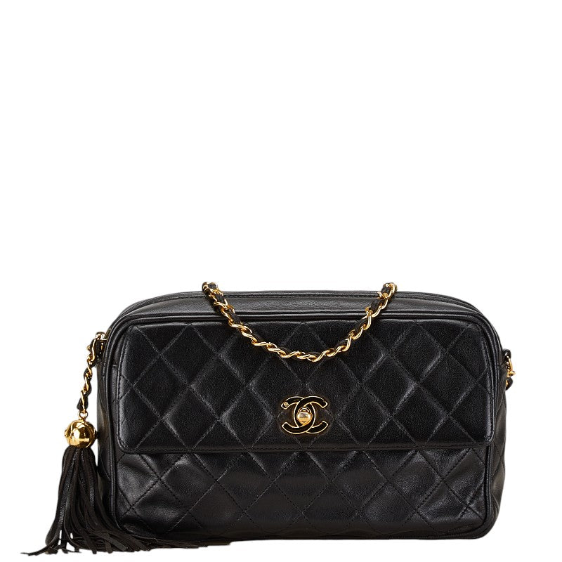 Chanel Matelasse Fringe Chain Shoulder Bag Black Lambskin