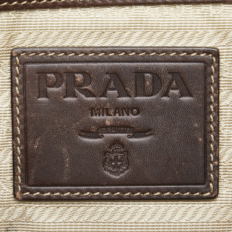 Prada Logo Jacquard Canvas Leather 2WAY Tote Bag in Very Good Condition