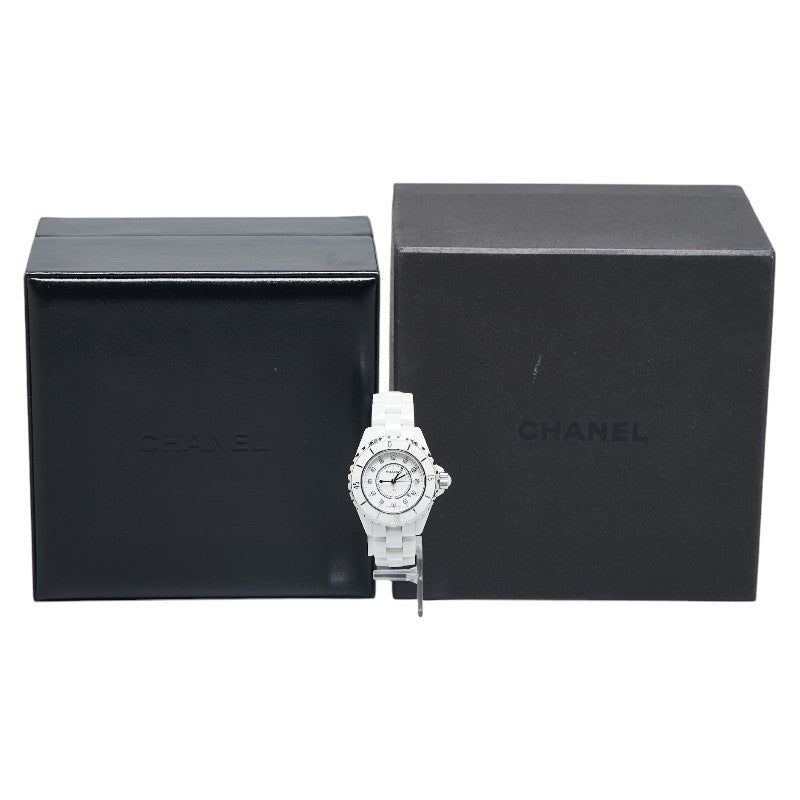 Chanel J12 33mm White Ceramic Diamond Quartz Watch H1628 in Very Good Condition