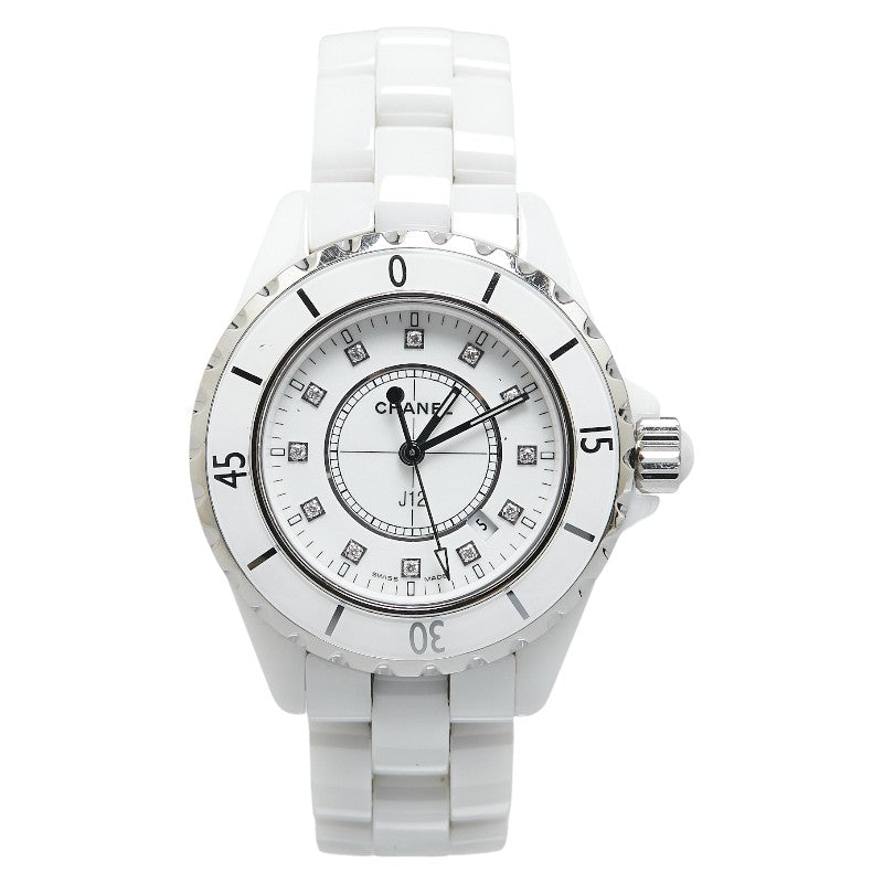 Chanel J12 33mm White Ceramic Diamond Quartz Watch H1628 in Very Good Condition