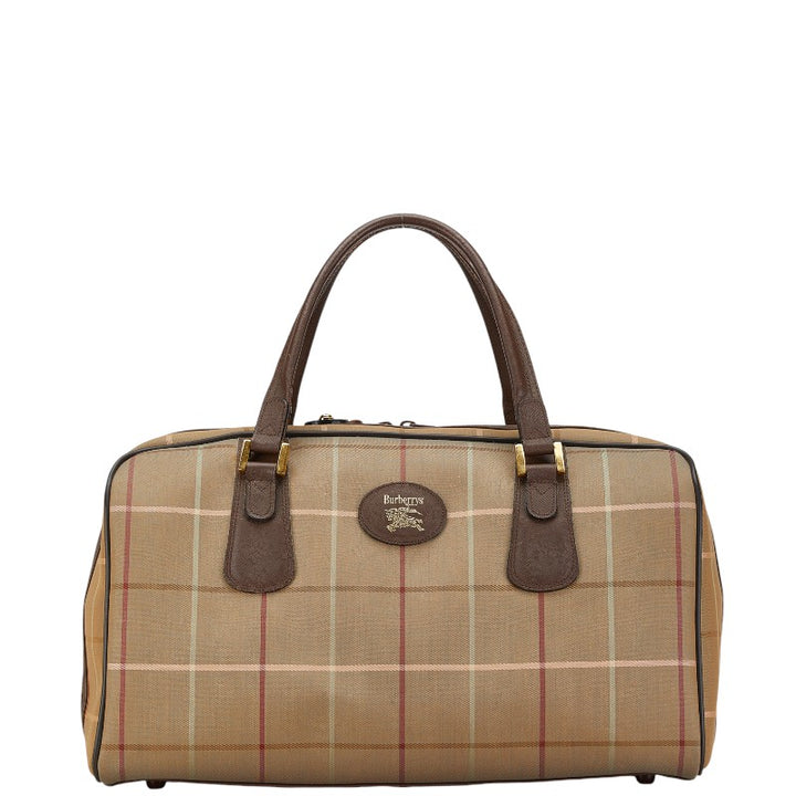 Burberry Canvas Leather Check Shadow Horse Boston Bag in Very Good Condition