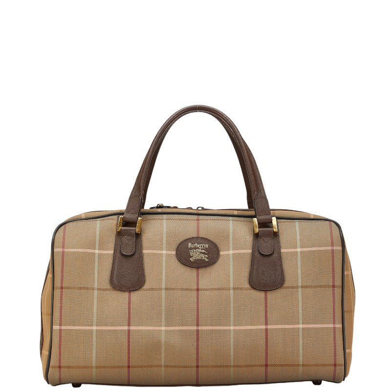 Burberry Check Shadow Horse Canvas Leather Boston Bag in Very Good Condition