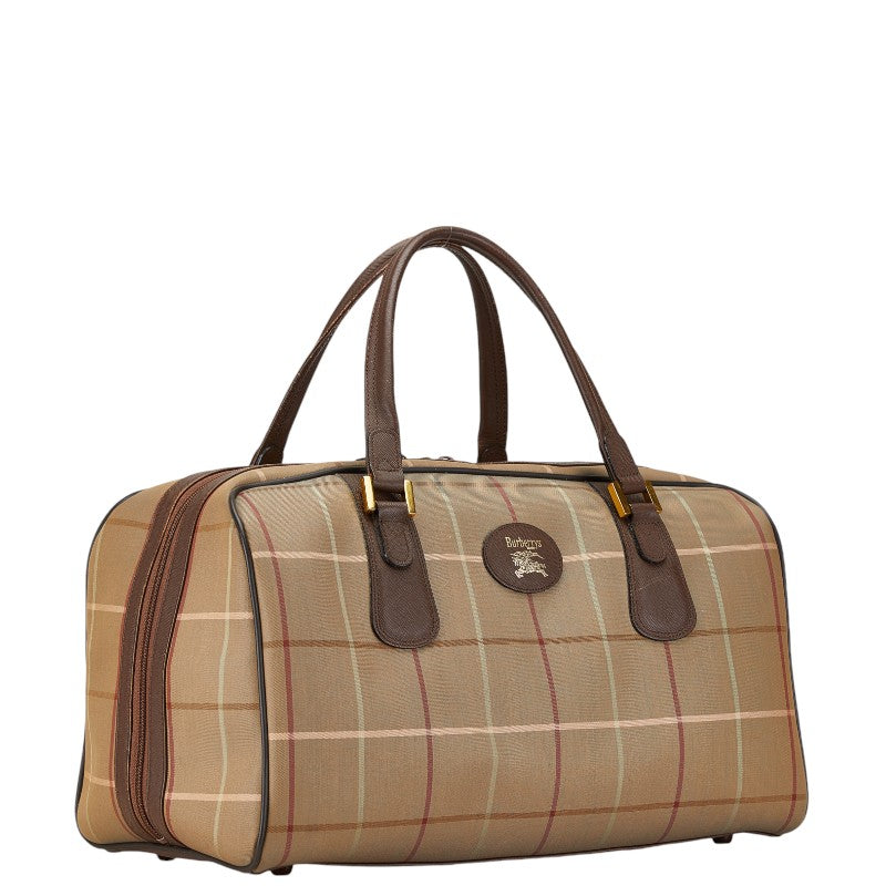 Burberry Check Shadow Horse Canvas Leather Boston Bag in Very Good Condition