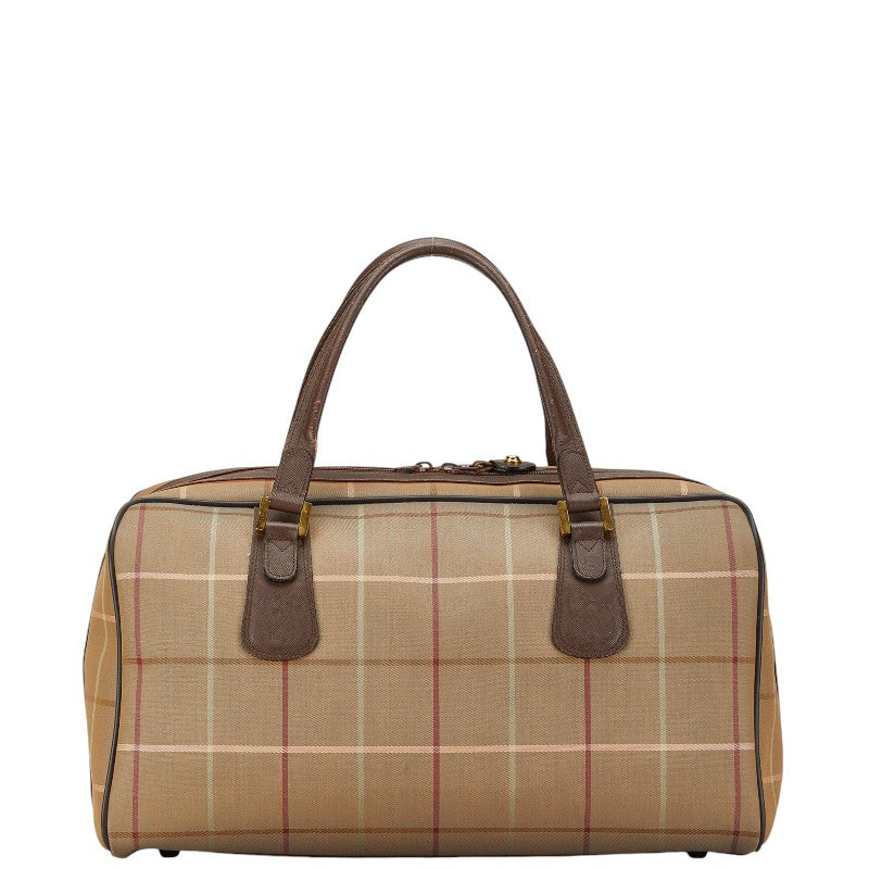 Burberry Check Shadow Horse Canvas Leather Boston Bag in Very Good Condition