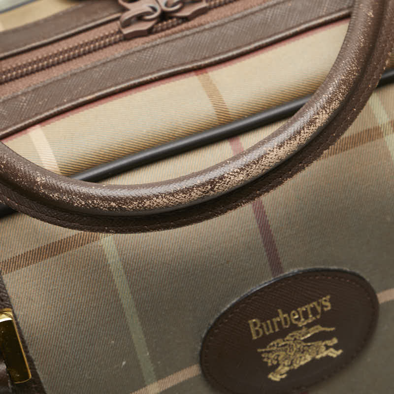 Burberry Check Shadow Horse Canvas Leather Boston Bag in Very Good Condition