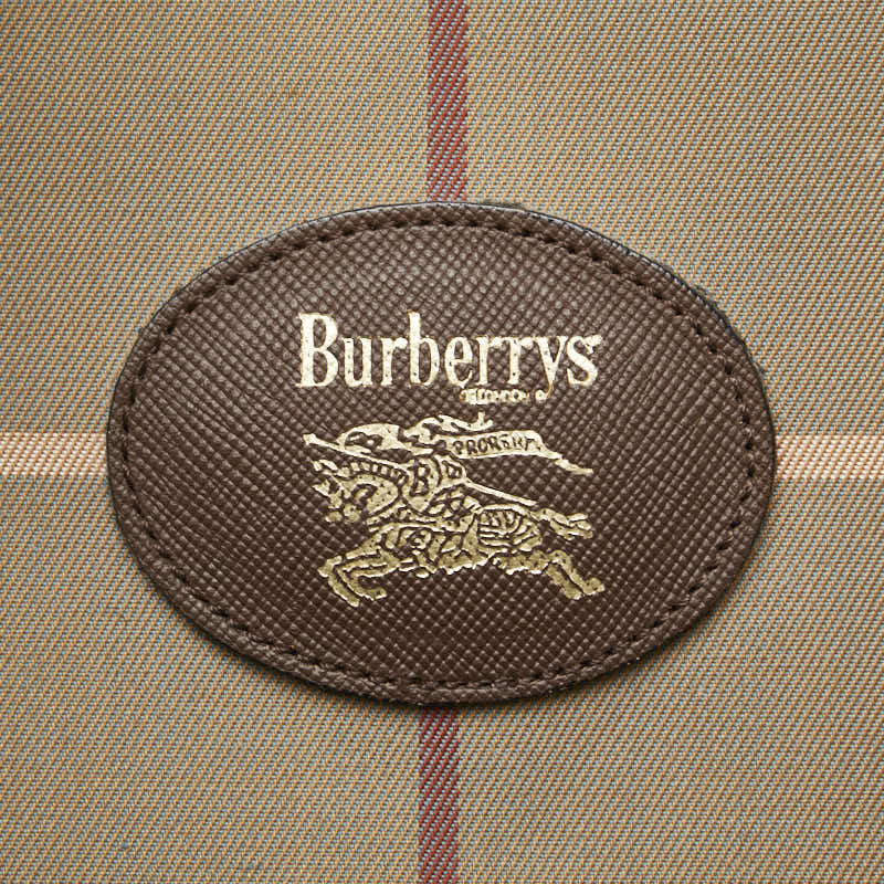 Burberry Check Shadow Horse Canvas Leather Boston Bag in Very Good Condition