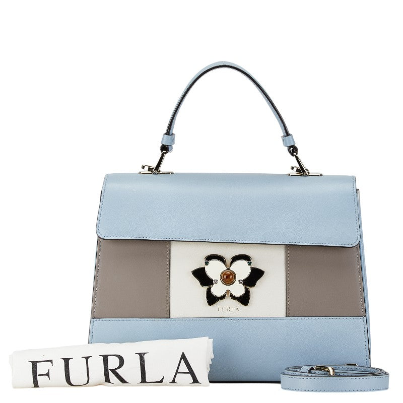 Furla Leather Muget Flower Motif 2WAY Handbag in Very Good Condition