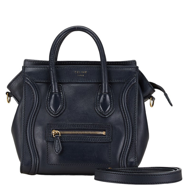 Celine Luggage Nano Shopper Leather Handbag 2WAY Navy