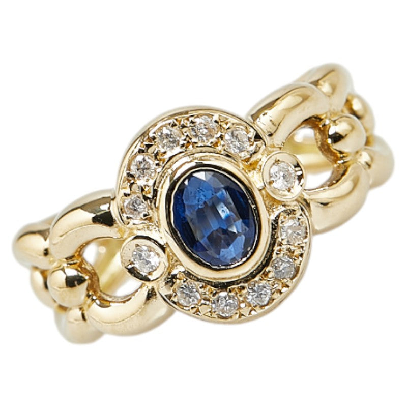 K18YG Yellow Gold Sapphire 0.35ct Diamond Ring 5.5