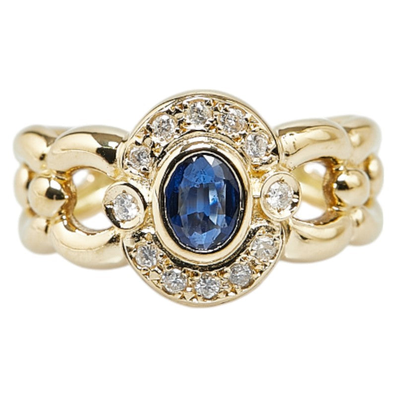 K18YG Yellow Gold Sapphire 0.35ct Diamond Ring 5.5