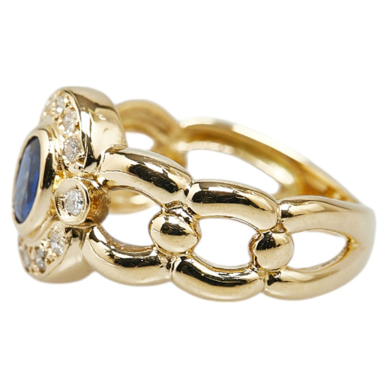 K18YG Yellow Gold Sapphire 0.35ct Diamond Ring 5.5