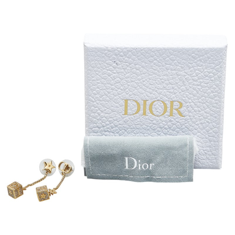 Dior Logo Rhinestone Earrings Gold Plated in Great Condition