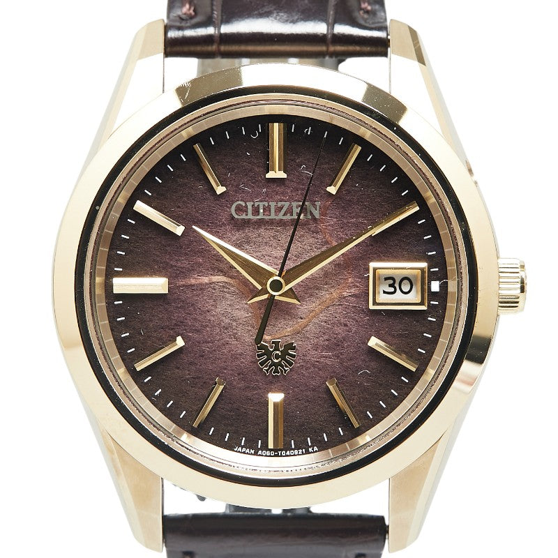 CITIZEN The Citizen Iconic Nature Collection Limited Edition Watch AQ4102-01X Quartz Brown Dial Super Titanium/Alligator Leather Band in Great Condition