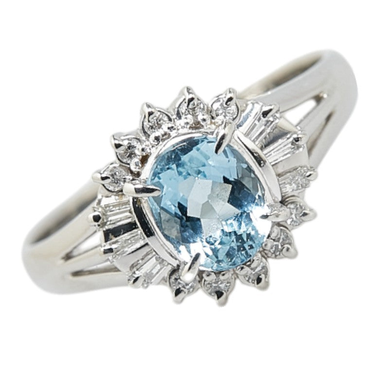 Pt900 Platinum Aquamarine 0.74ct Diamond 0.16ct Ring in Excellent Condition