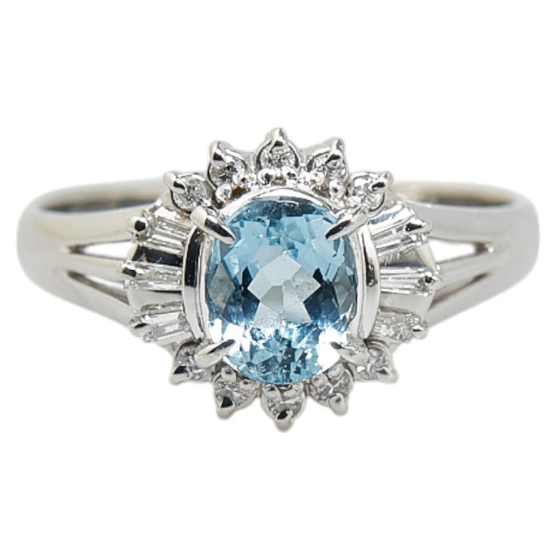 Pt900 Platinum Aquamarine 0.74ct Diamond 0.16ct Ring