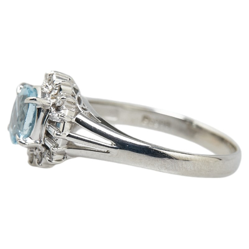 Pt900 Platinum Aquamarine 0.74ct Diamond 0.16ct Ring