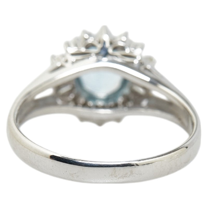 Pt900 Platinum Aquamarine 0.74ct Diamond 0.16ct Ring