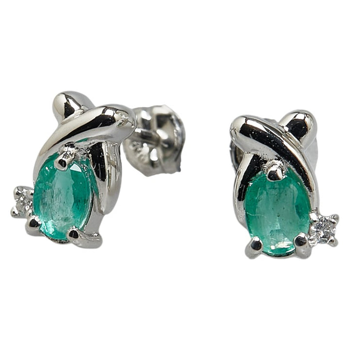 Pt900 Platinum Emerald Diamond 0.02ct Earrings in Excellent Condition