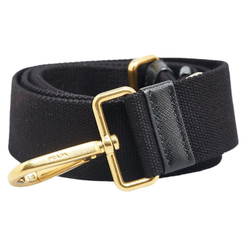 Prada Canvas Leather Shoulder Strap Black Gold in Very Good Condition