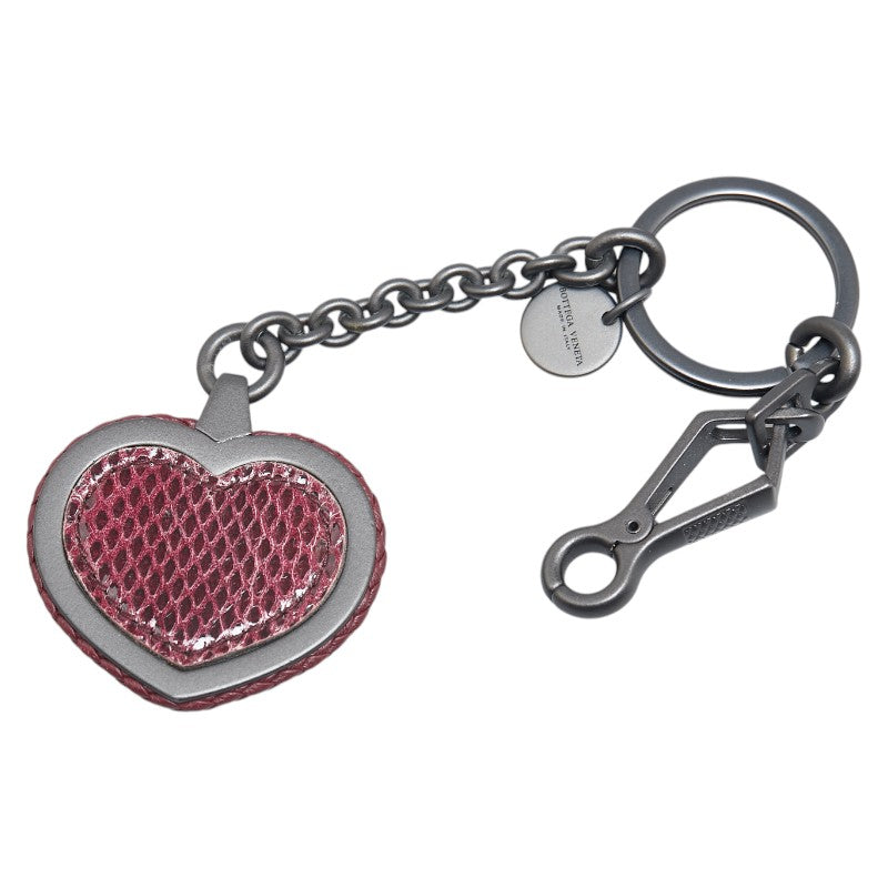 Bottega Veneta Leather Intrecciato Python Embossed Heart Charm Keychain