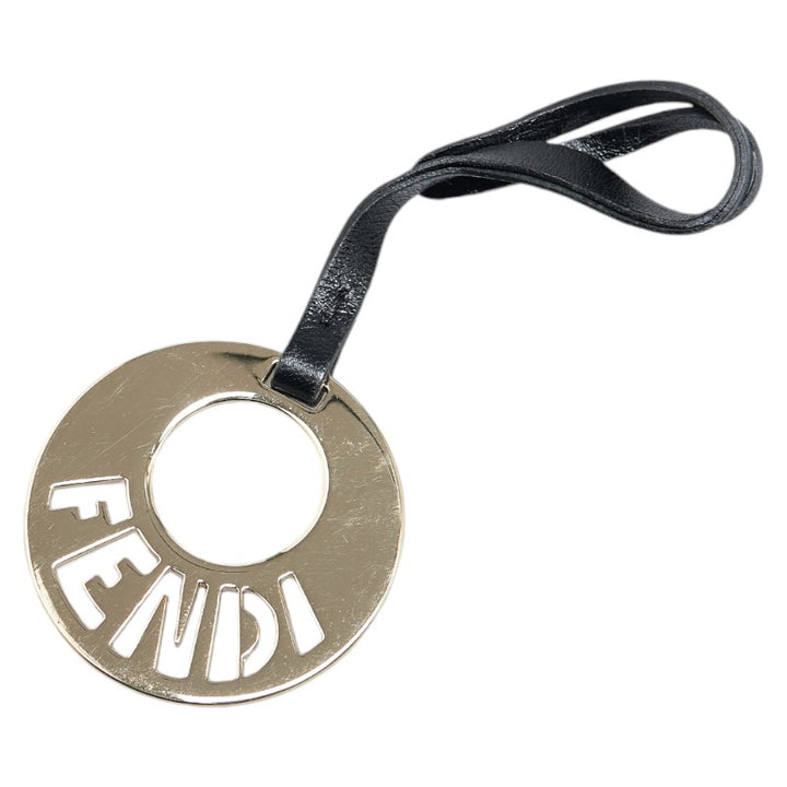 Fendi Metal Leather Logo Round Charm in Very Good Condition