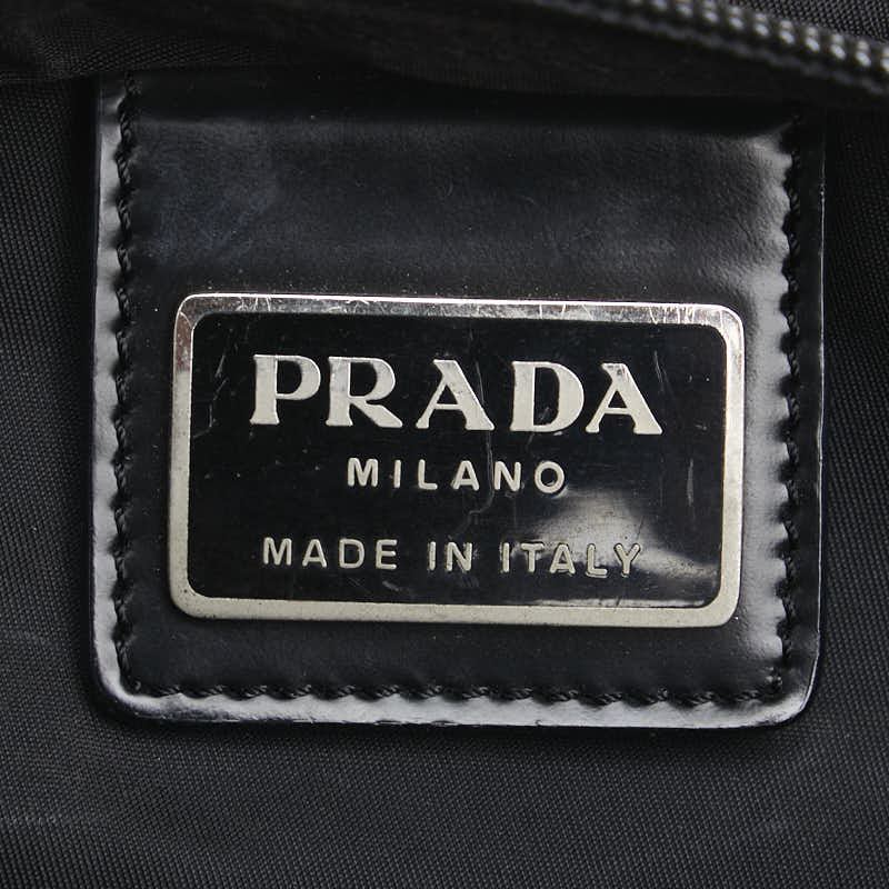 Prada Nylon Triangle Logo Plate Shoulder Bag Black