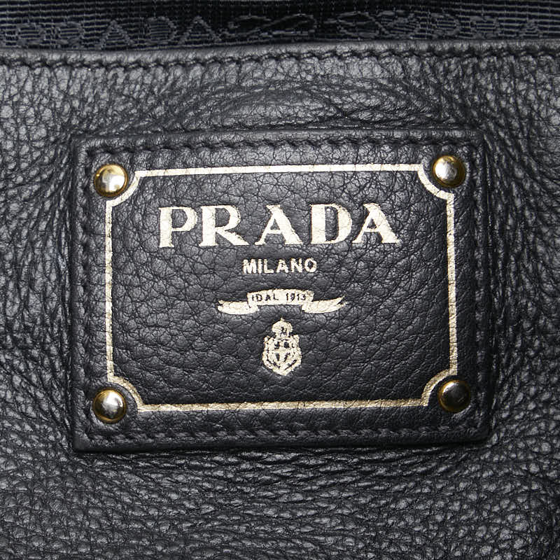 Prada Leather Logo Handbag Tote Bag Black in Very Good Condition