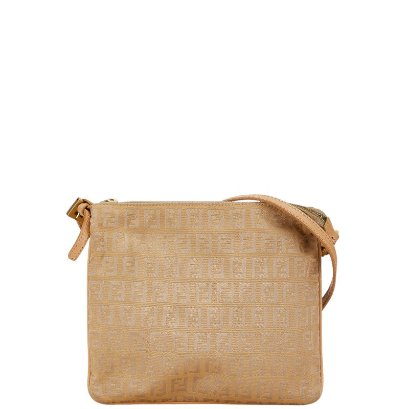 Fendi Zucca Canvas Leather Shoulder Bag Beige