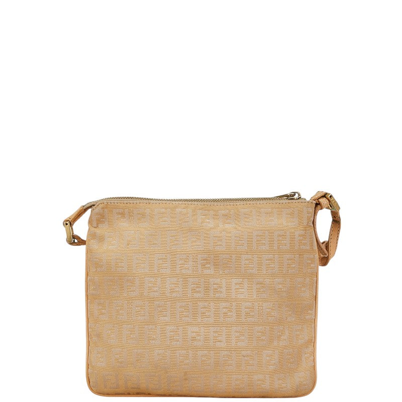 Fendi Zucca Canvas Leather Shoulder Bag Beige