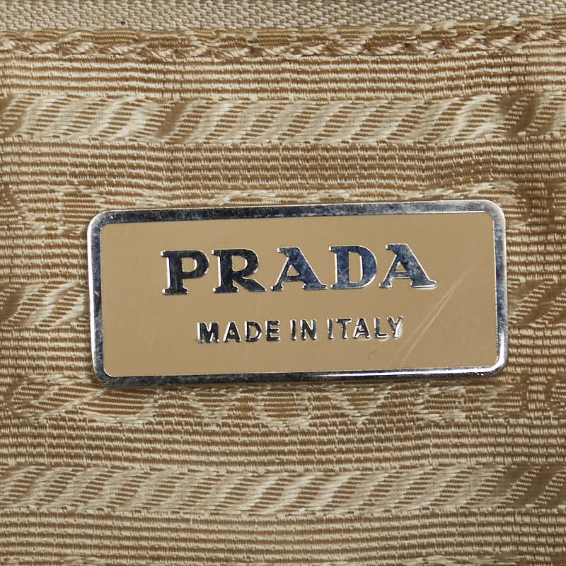 Prada Leather Logo Tote Handbag Beige in Very Good Condition