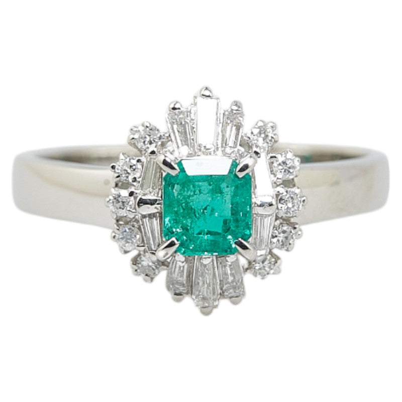 Pt900 Platinum Emerald 0.47ct Diamond 0.34ct Ring in Excellent Condition